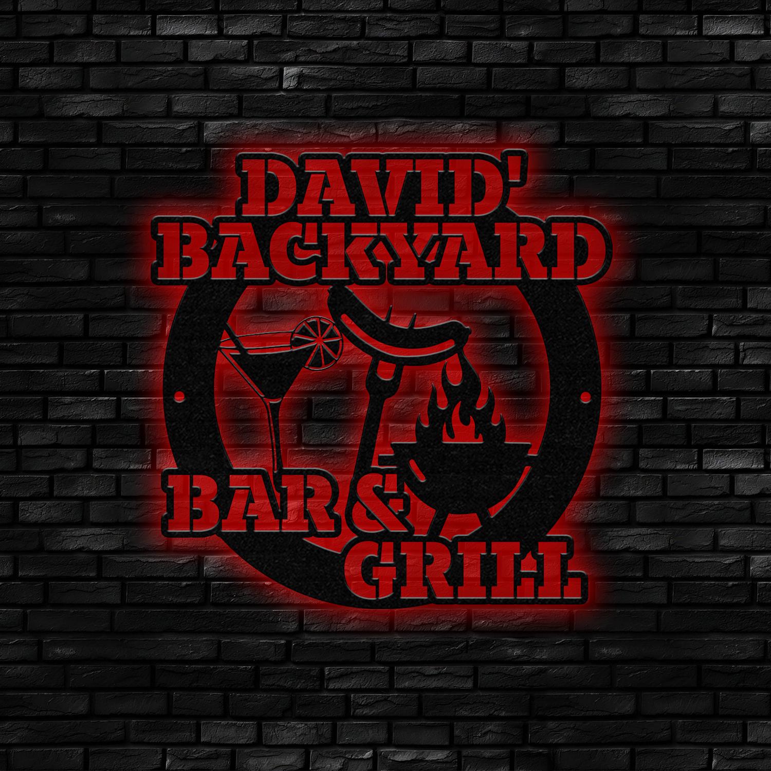 Custom Name BBQ Zone Sign LED Light, Personalized Bar & Grill Sign, Bar Signs, BBQ Signs, Outdoor Kitchen Metal Signs, Patio Decor