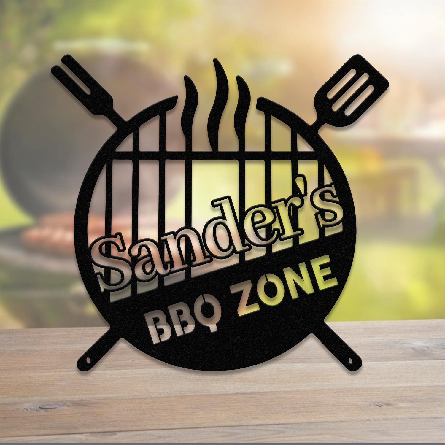 Custom Name BBQ Zone Sign LED Light, Personalized Bar & Grill Sign, Bar Signs, BBQ Signs, Outdoor Kitchen Metal Signs, Patio Decor