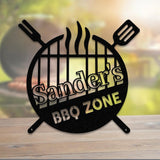 Custom Name BBQ Zone Sign LED Light, Personalized Bar & Grill Sign, Bar Signs, BBQ Signs, Outdoor Kitchen Metal Signs, Patio Decor