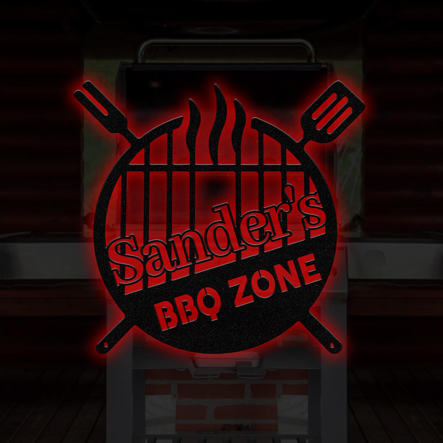 Custom Name BBQ Zone Sign LED Light, Personalized Bar & Grill Sign, Bar Signs, BBQ Signs, Outdoor Kitchen Metal Signs, Patio Decor