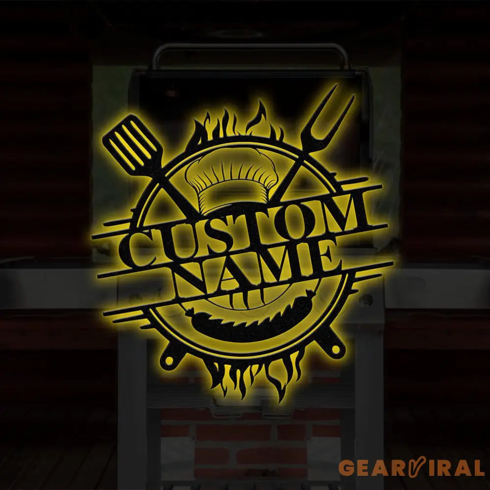 Custom Name BBQ Zone Sign LED Light Personalized Bar & Grill Sign Bar Signs BBQ Signs Outdoor Kitchen Metal Signs Patio