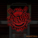 Custom Name BBQ Zone Sign LED Light Personalized Bar & Grill Sign Bar Signs BBQ Signs Outdoor Kitchen Metal Signs Patio