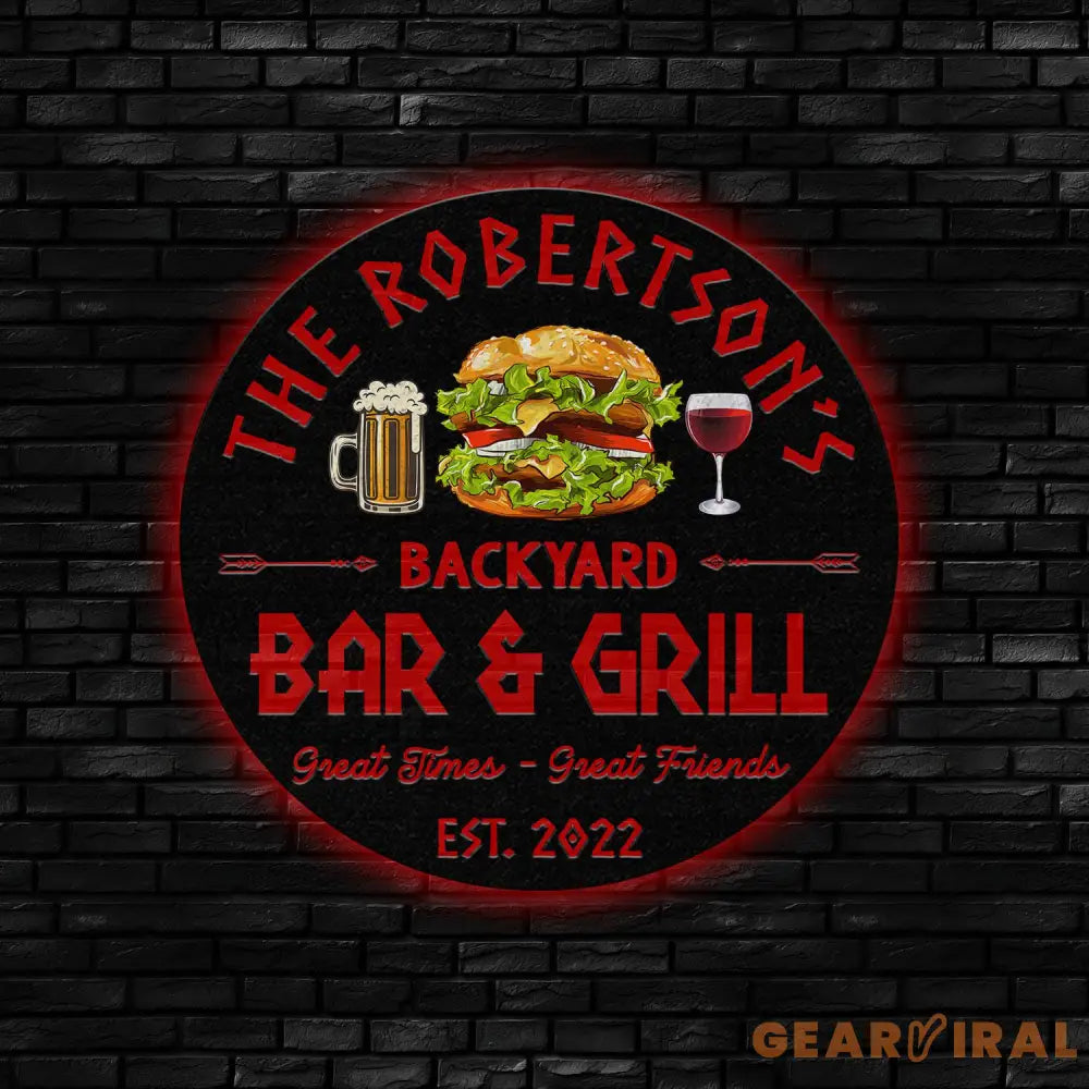 Custom Name BBQ Zone Sign LED Light Personalized Bar & Grill Sign Bar Signs BBQ Signs Outdoor Kitchen Metal Signs Patio