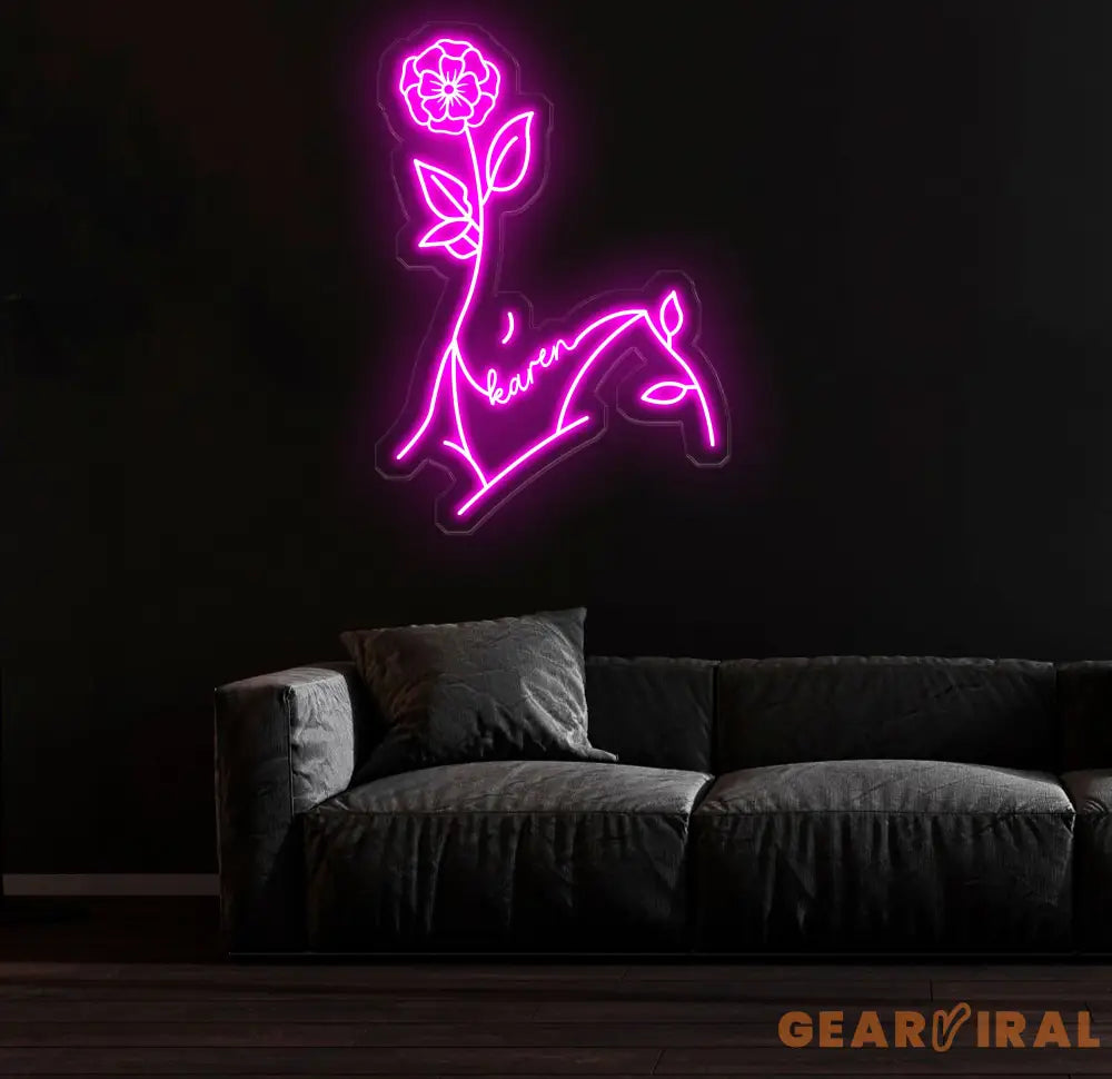 Custom Name Body Rose Art Neon Sign Girl Body Aesthetic Neon Sign Bedroom Neon Sign Custom Neon Light Sign Neon Bar Sign