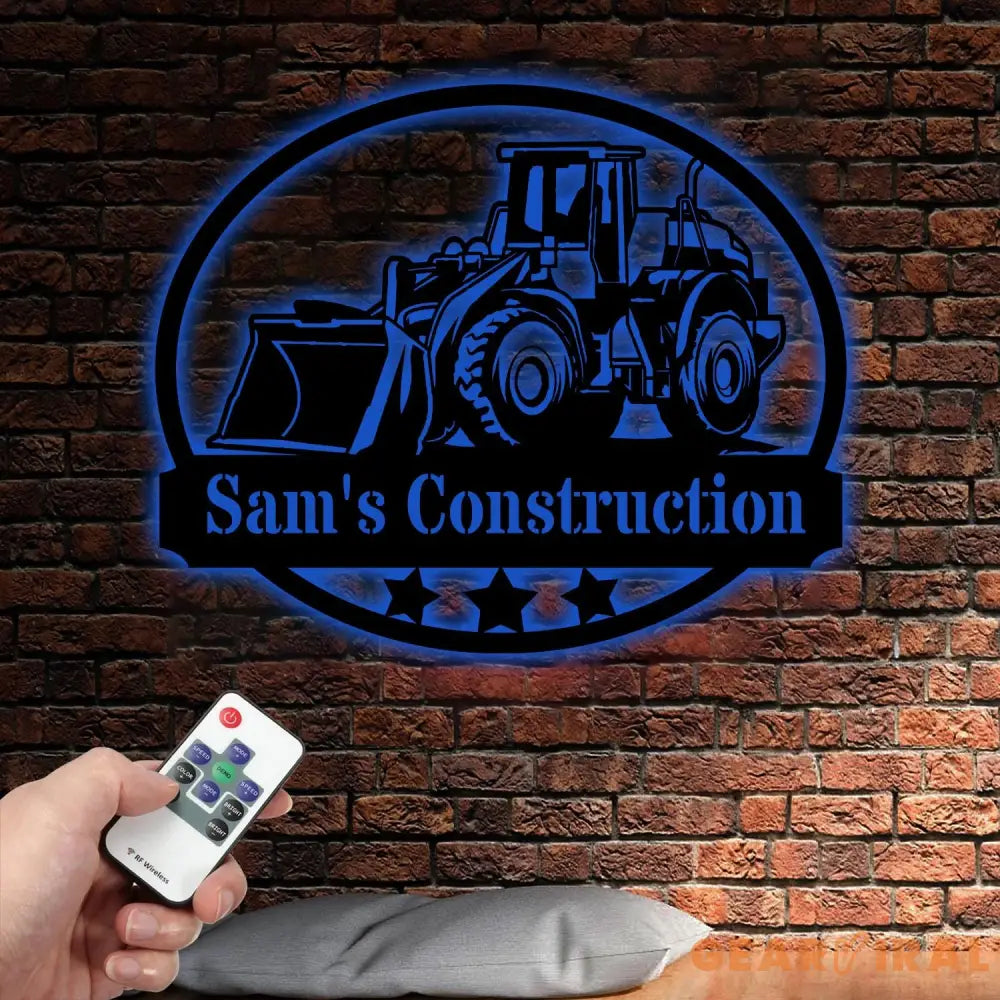 Custom Name Bulldozer Construction Metal Wall Art with Led Light Custom Bulldozer Name Sign Decoration For Room