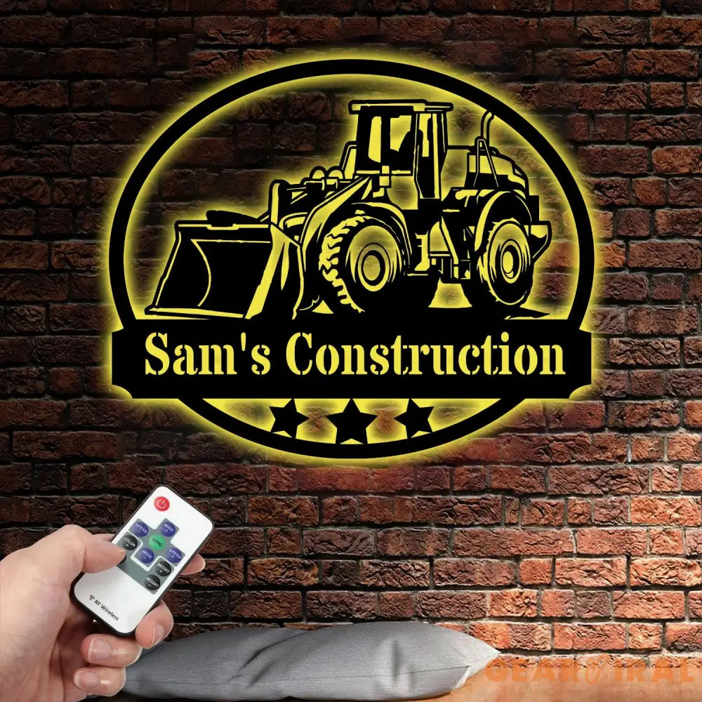 Custom Name Bulldozer Construction Metal Wall Art with Led Light Custom Bulldozer Name Sign Decoration For Room