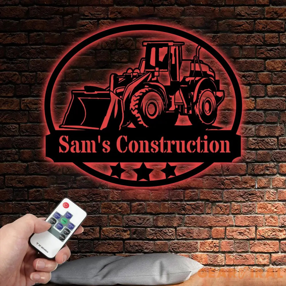Custom Name Bulldozer Construction Metal Wall Art with Led Light Custom Bulldozer Name Sign Decoration For Room