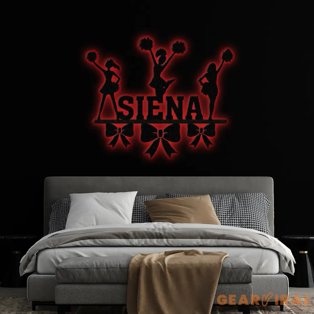 Custom Name Cheerleader Wall Art with Led Lights Cheerleader Name Metal Sign Cheerleader Wall Art Cheer Team Gift Girls