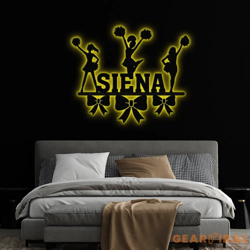 Custom Name Cheerleader Wall Art with Led Lights Cheerleader Name Metal Sign Cheerleader Wall Art Cheer Team Gift Girls