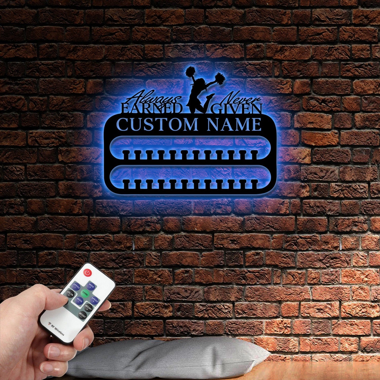 Custom Name Cheerleading Medal Hanger with Led Light, Custom Rungs for Medals Ribbons Medal Hanger Medal Display, Cheerleading, Cheer, Cheerleader