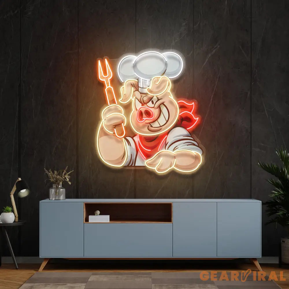Custom Name Chef Pig With Evil Smile Artwork Led Neon Sign Light