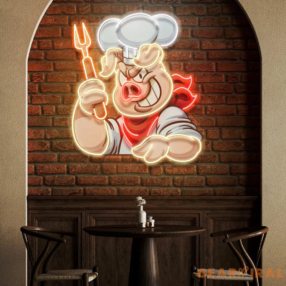 Custom Name Chef Pig With Evil Smile Artwork Led Neon Sign Light