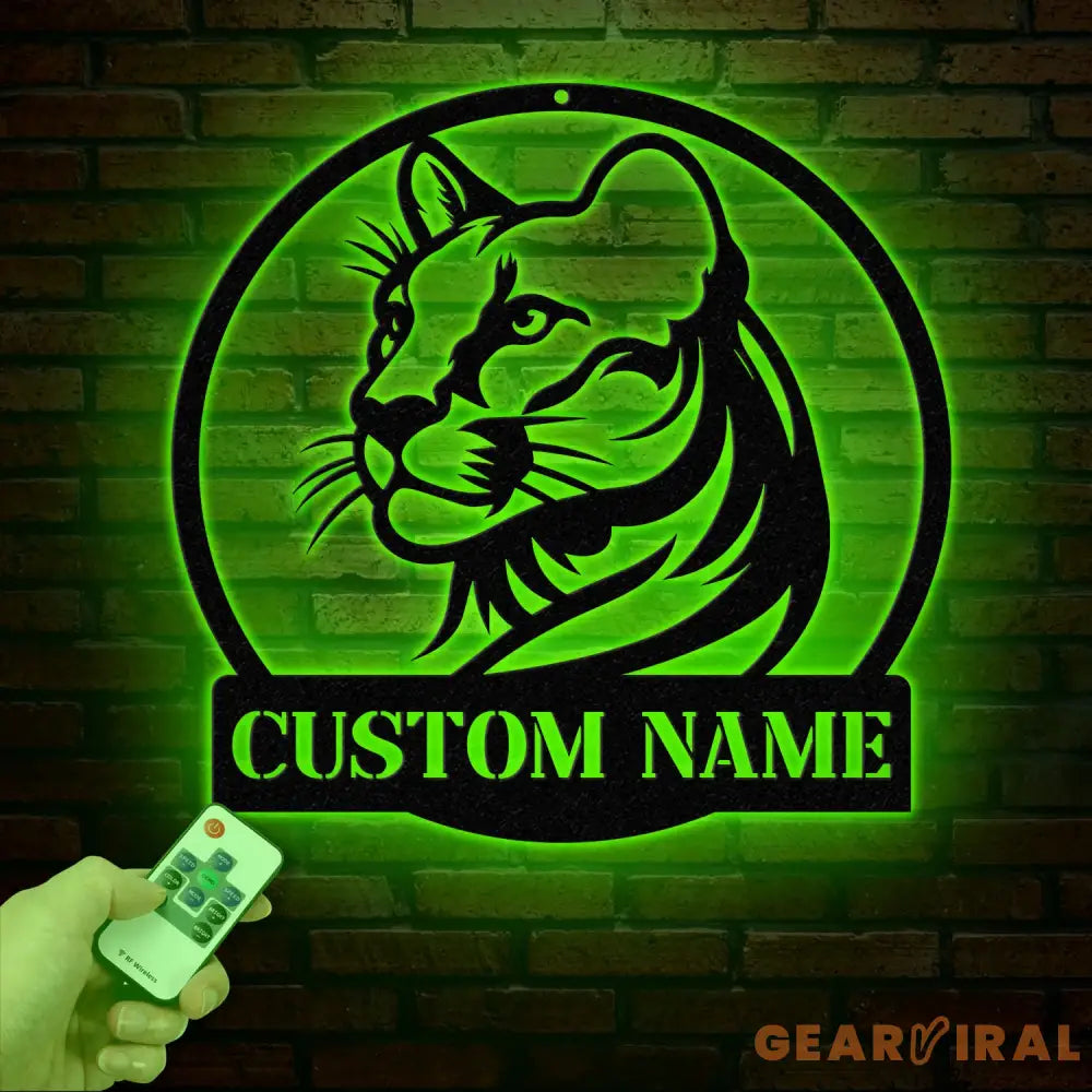 Custom Name Cougar Metal Sign - Personalized Wild Cat Decor for Home Garage Man Cave Outdoor Spaces Wildlife Lover Gift