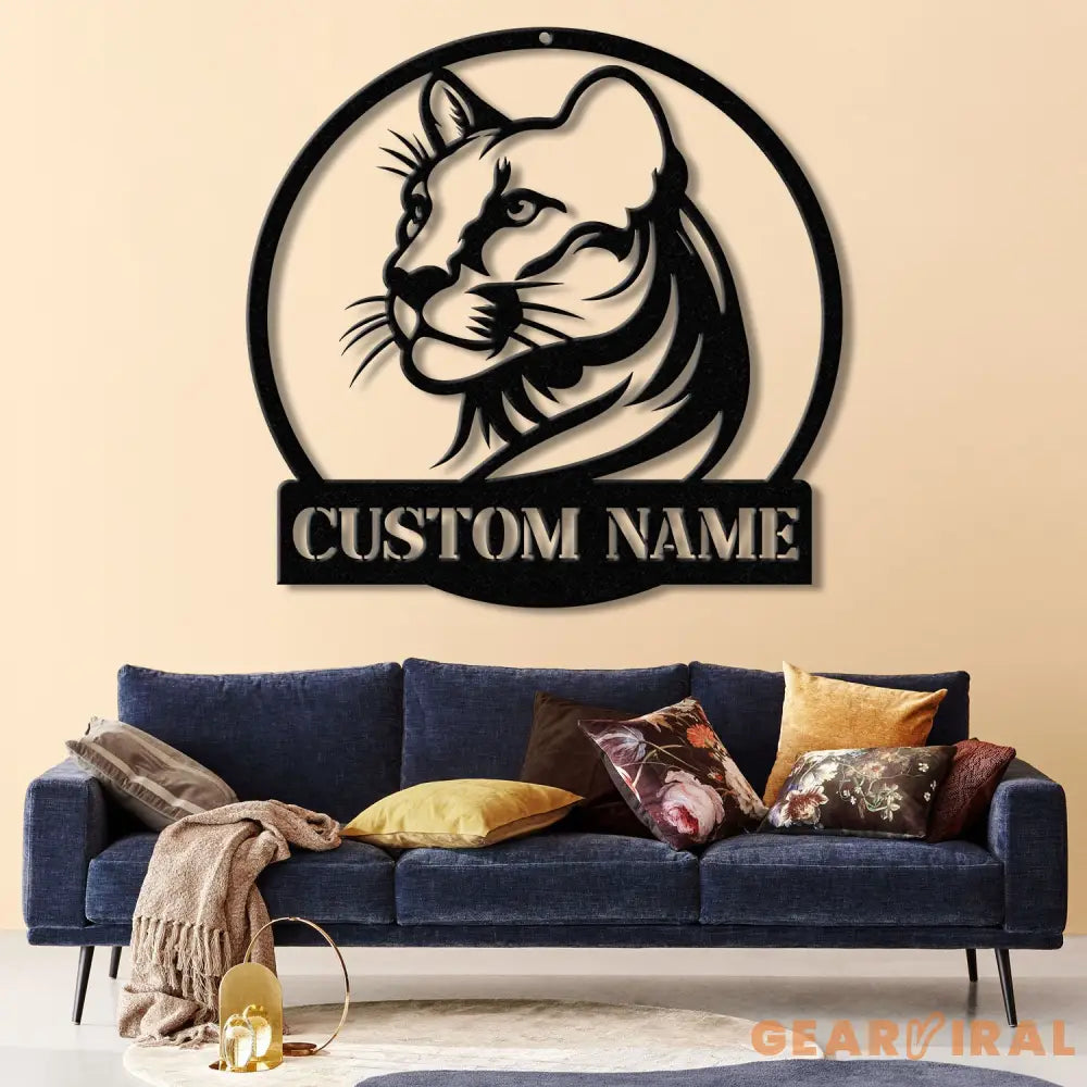 Custom Name Cougar Metal Sign - Personalized Wild Cat Decor for Home Garage Man Cave Outdoor Spaces Wildlife Lover Gift