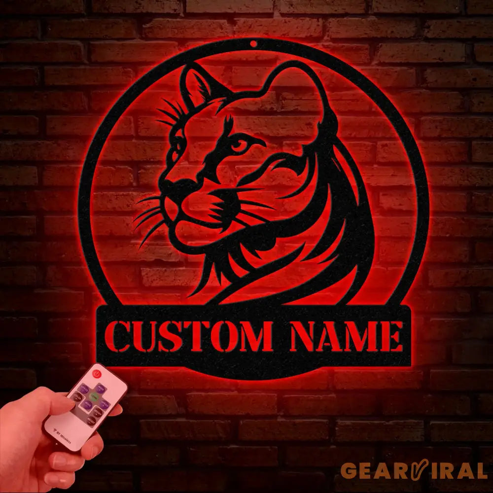 Custom Name Cougar Metal Sign - Personalized Wild Cat Decor for Home Garage Man Cave Outdoor Spaces Wildlife Lover Gift