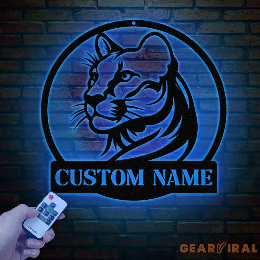 Custom Name Cougar Metal Sign - Personalized Wild Cat Decor for Home Garage Man Cave Outdoor Spaces Wildlife Lover Gift
