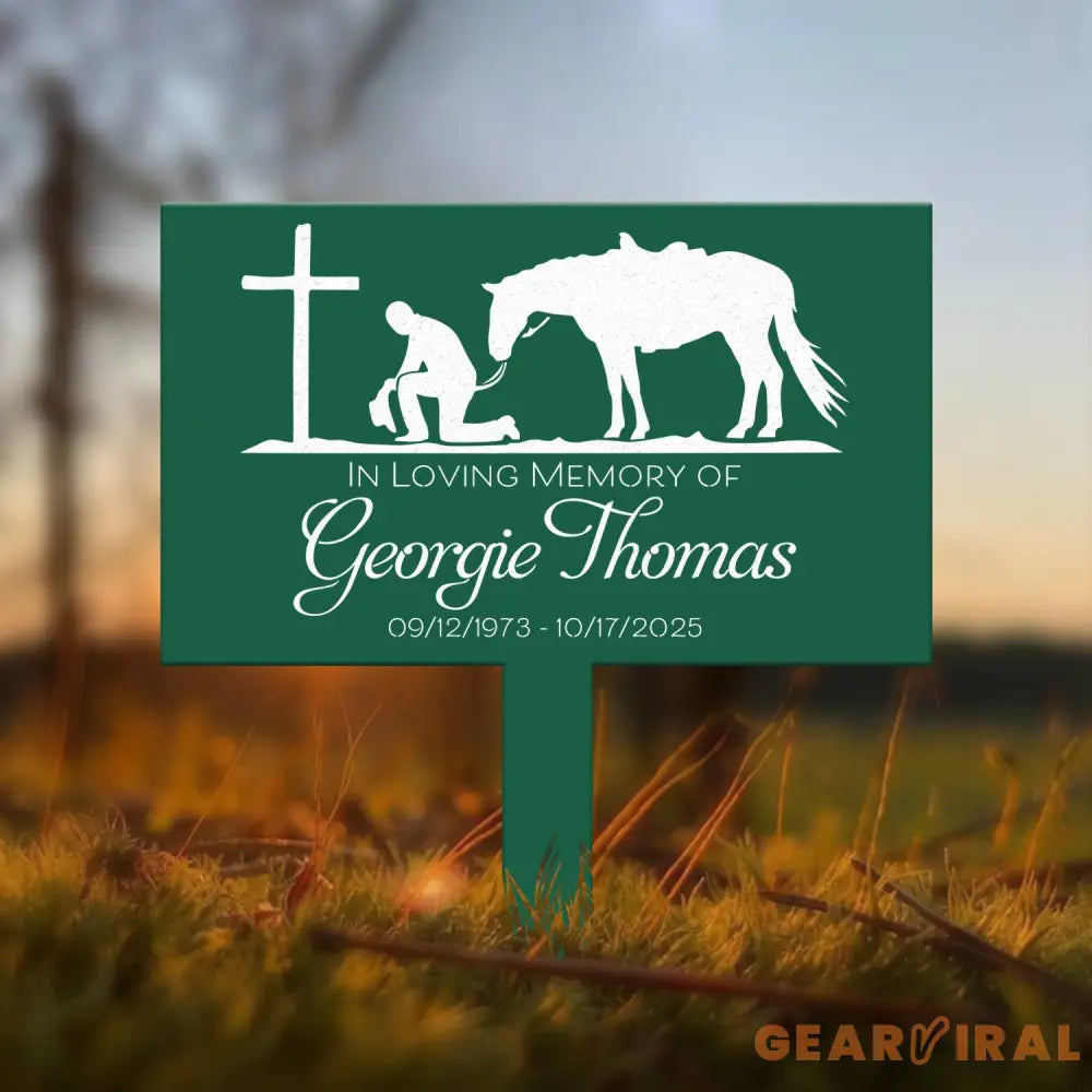 Custom Name Cowboy Kneeling At Cross Memorial Stake Cowboy Sympathy Gift Memorial Plaque Country Western Theme Grave