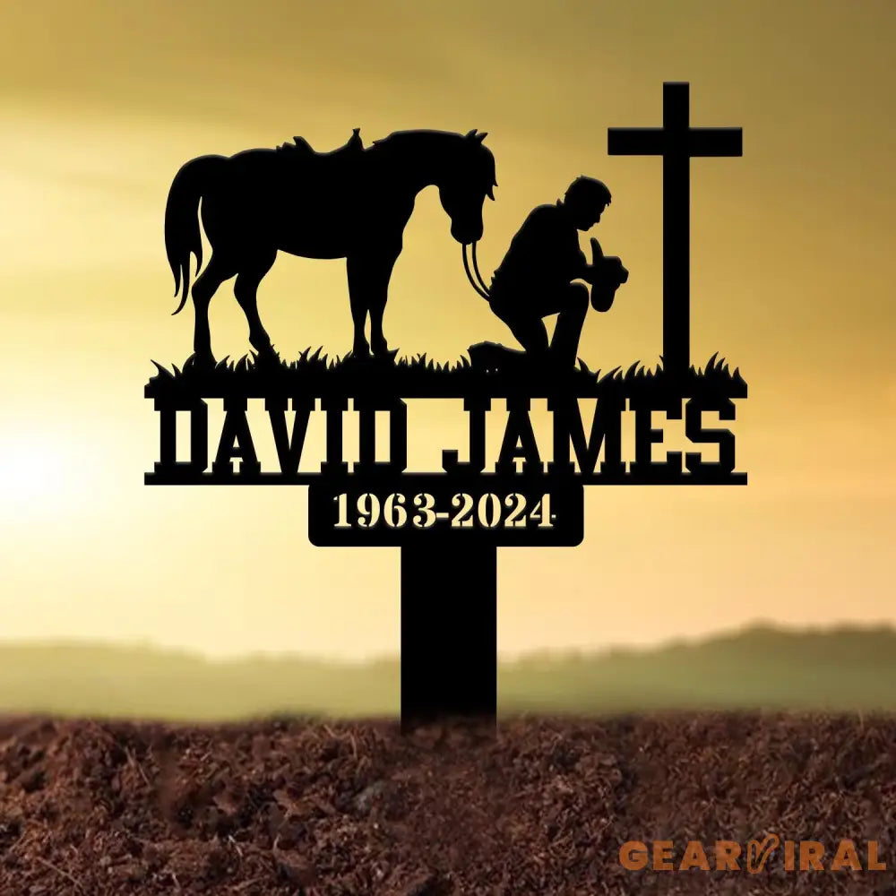 Custom Name Cowboy Kneeling At Cross Memorial Stake Cowboy Sympathy Gift Memorial Plaque Country Western Theme Grave