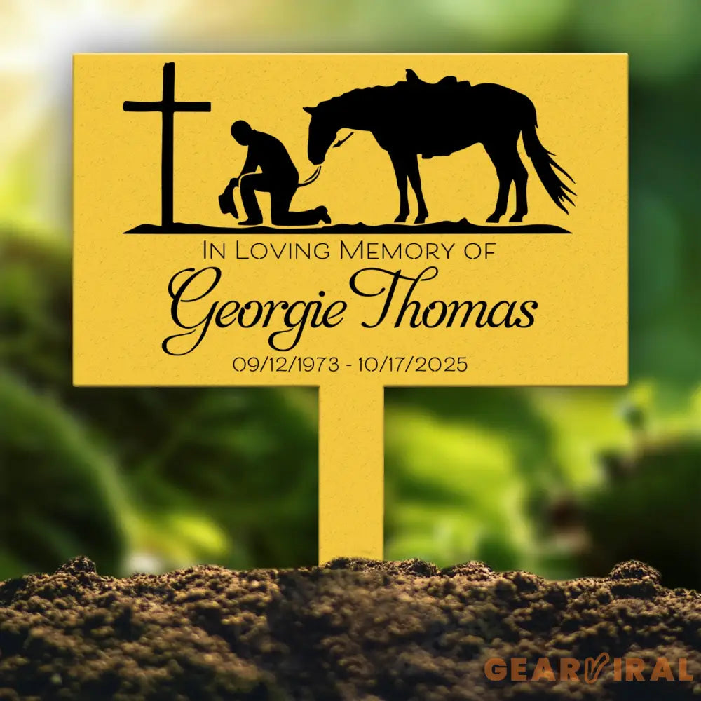 Custom Name Cowboy Kneeling At Cross Memorial Stake Cowboy Sympathy Gift Memorial Plaque Country Western Theme Grave
