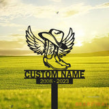 Custom Name Cowboy Memorial Stake - Cowboy Boot Hat With Wings - Cowboy Sympathy Gift - Memorial Plaque | GearViral