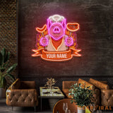 Custom Name Cute Chef Pig Delicious BBQ Meat Logo Artwork Led Neon Sign Light