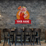 Custom Name Cute Chef Pig Holding Grill Artwork Led Neon Sign Light