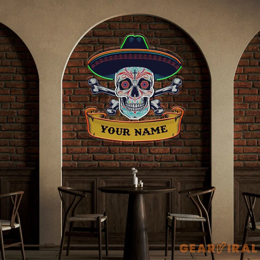 Custom Name Day Of Dead Mexican Artwork Led Neon Sign Light