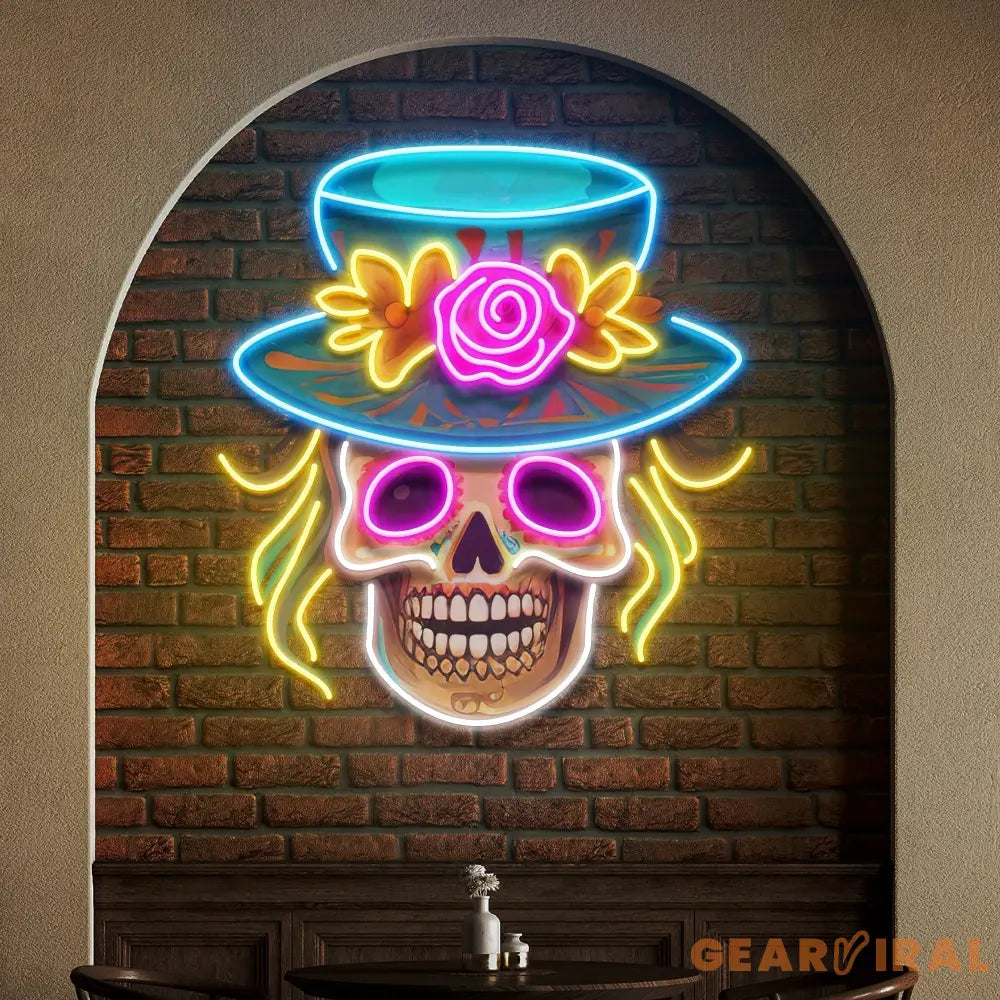 Custom Name Dead Day Party Sugar Skull Or Halloween Decor Artwork Led Neon Sign Light