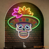 Custom Name Dead Day Party Sugar Skull Or Halloween Holiday Artwork Led Neon Sign Light