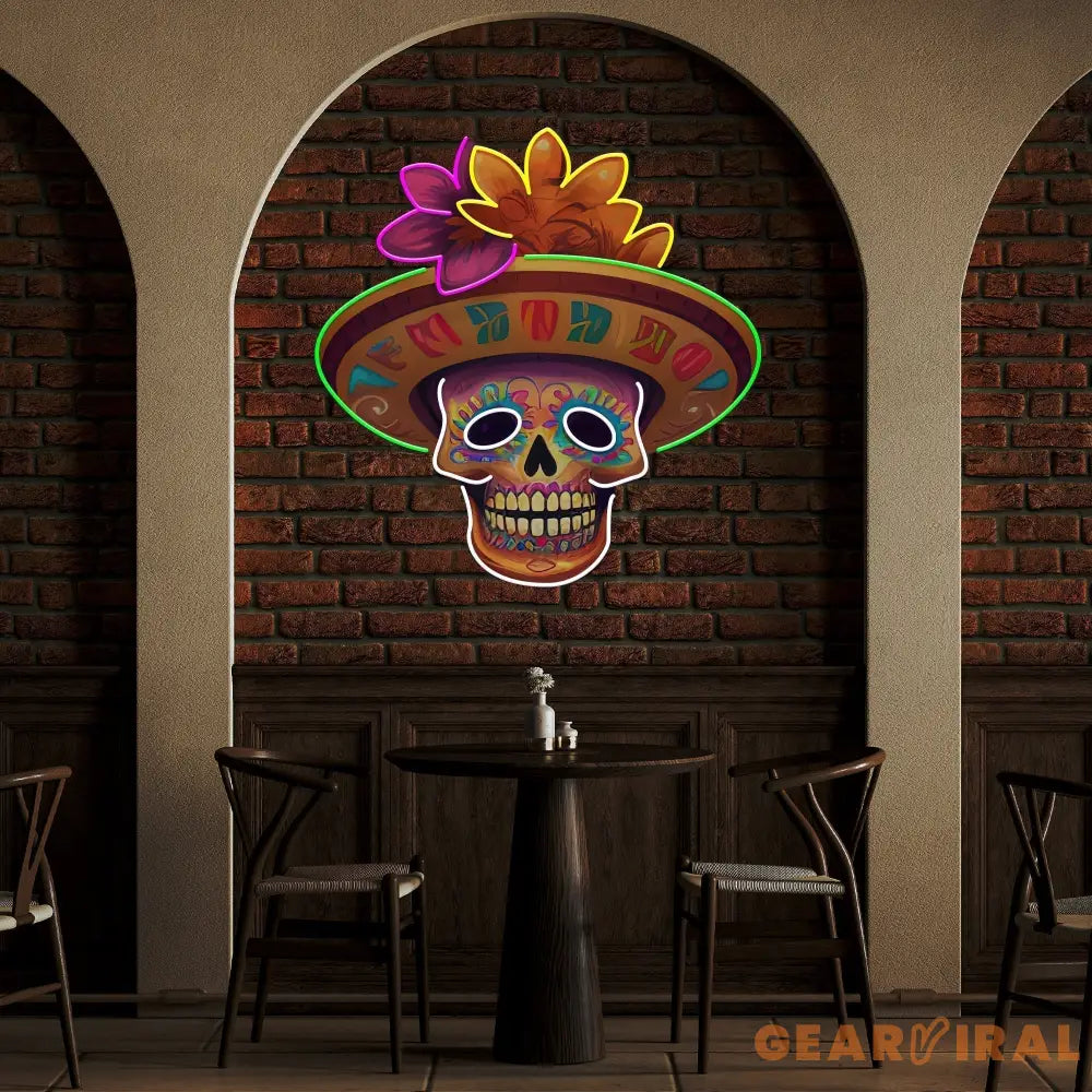Custom Name Dead Day Party Sugar Skull Or Halloween Holiday Artwork Led Neon Sign Light