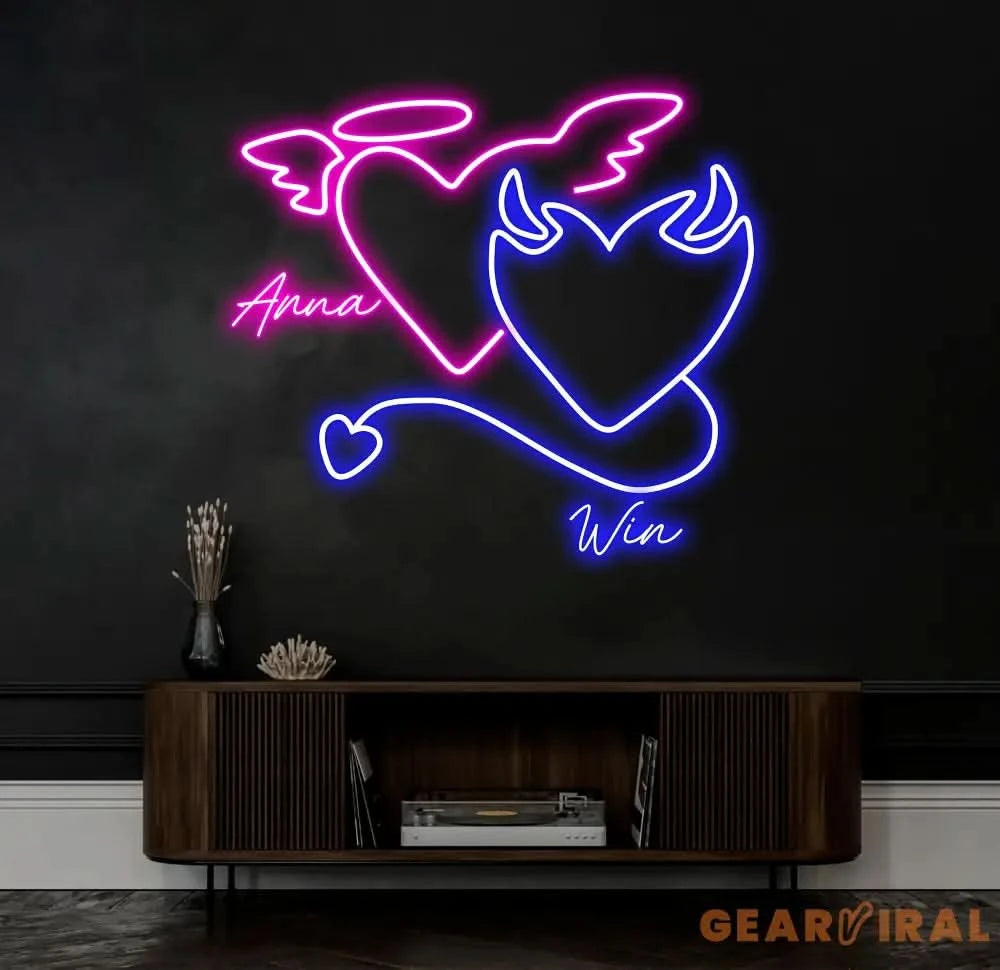 Custom Name Devil and Angel Heaven Or Hell Neon Sign Custom Party LED Neon Light Wall Shop Decor Bar Decoration Heart