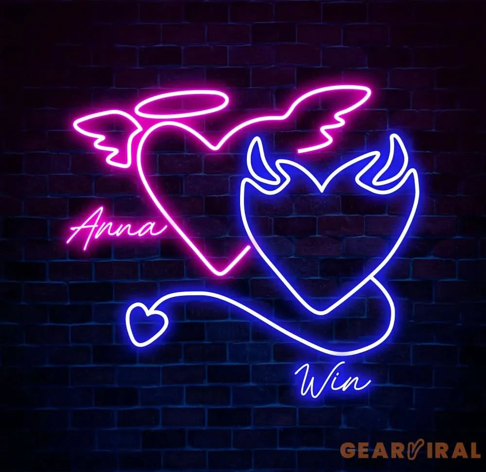 Custom Name Devil and Angel Heaven Or Hell Neon Sign Custom Party LED Neon Light Wall Shop Decor Bar Decoration Heart