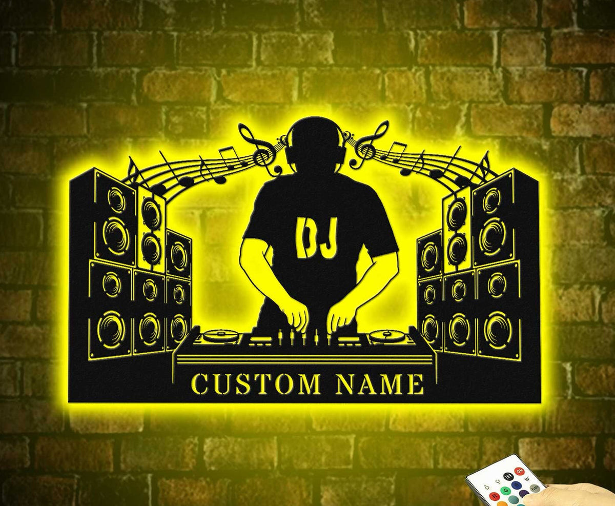 Custom Name DJ Player Metal sign with LED lights - DJ Sign - Personalized Dj Gift - Dj Wall Hanging decor | GearViral