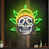 Custom Name Dreadlock Rastaman Skull Jamaican Leaf Weed Artwork Led Neon Sign Light