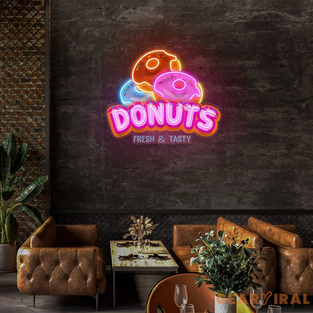 Custom Name Fast Food Restaurant With Donut Led Neon Sign Light