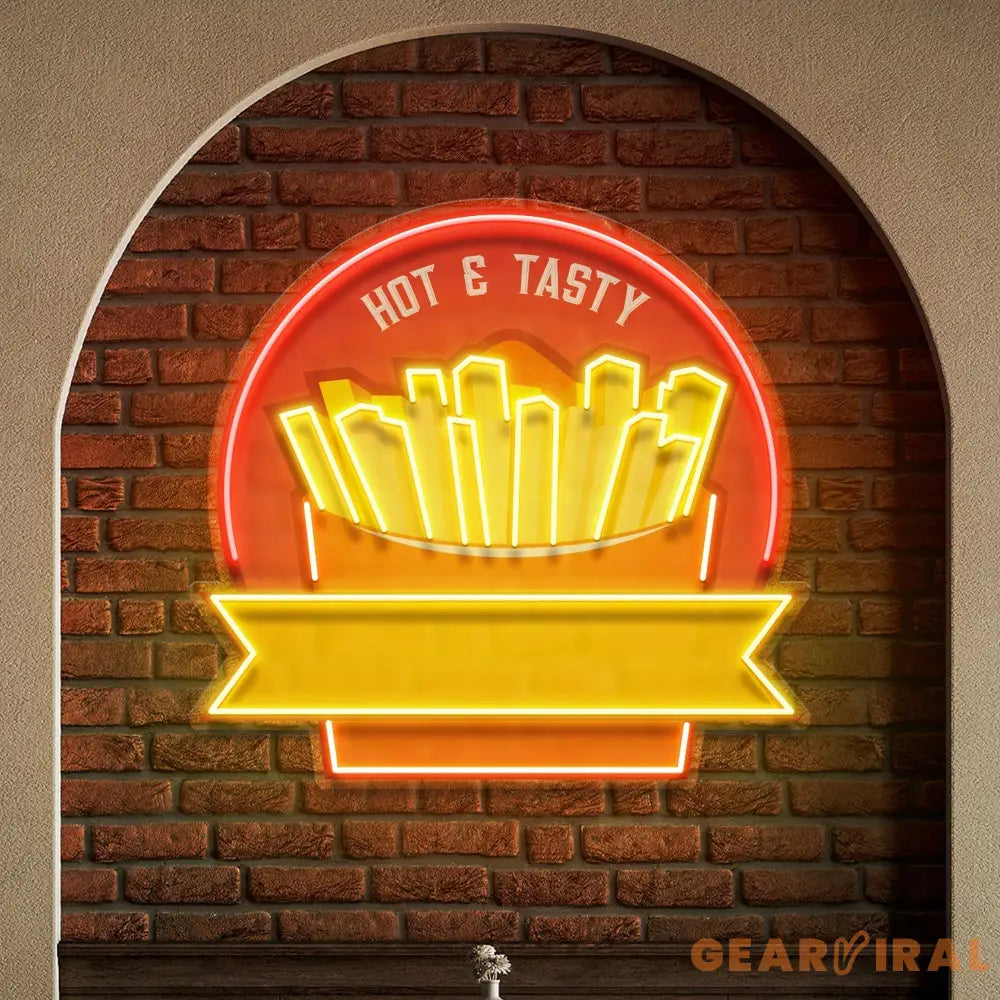 Custom Name Fast Food Restaurant With French Fries Led Neon Sign Light