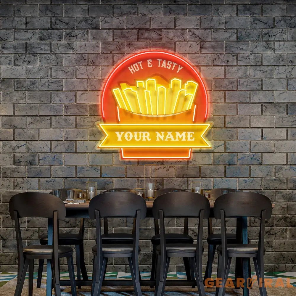 Custom Name Fast Food Restaurant With French Fries Led Neon Sign Light