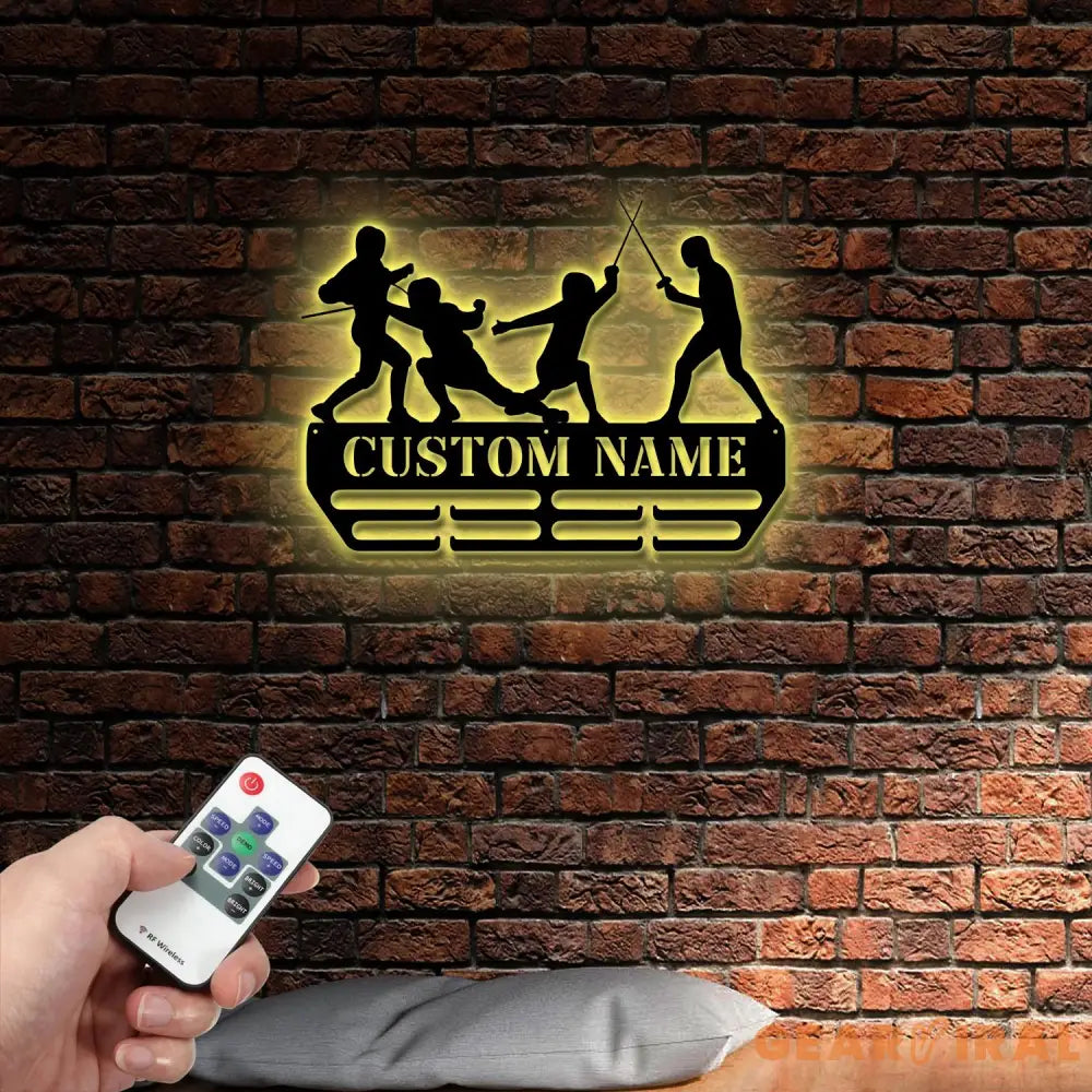 Custom Name Fencing Medal Hanger with Led Light Sports Medal Holder Display Rack for Awards and Ribbons Tiered Award