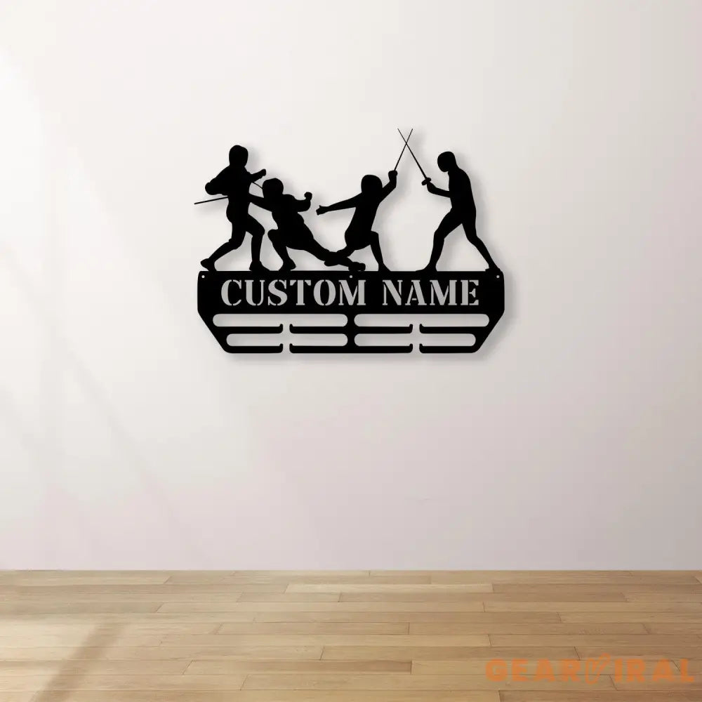 Custom Name Fencing Medal Hanger with Led Light Sports Medal Holder Display Rack for Awards and Ribbons Tiered Award