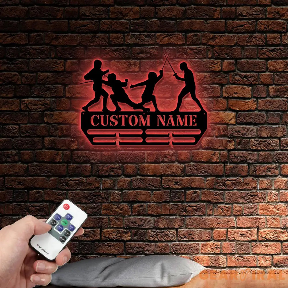 Custom Name Fencing Medal Hanger with Led Light Sports Medal Holder Display Rack for Awards and Ribbons Tiered Award