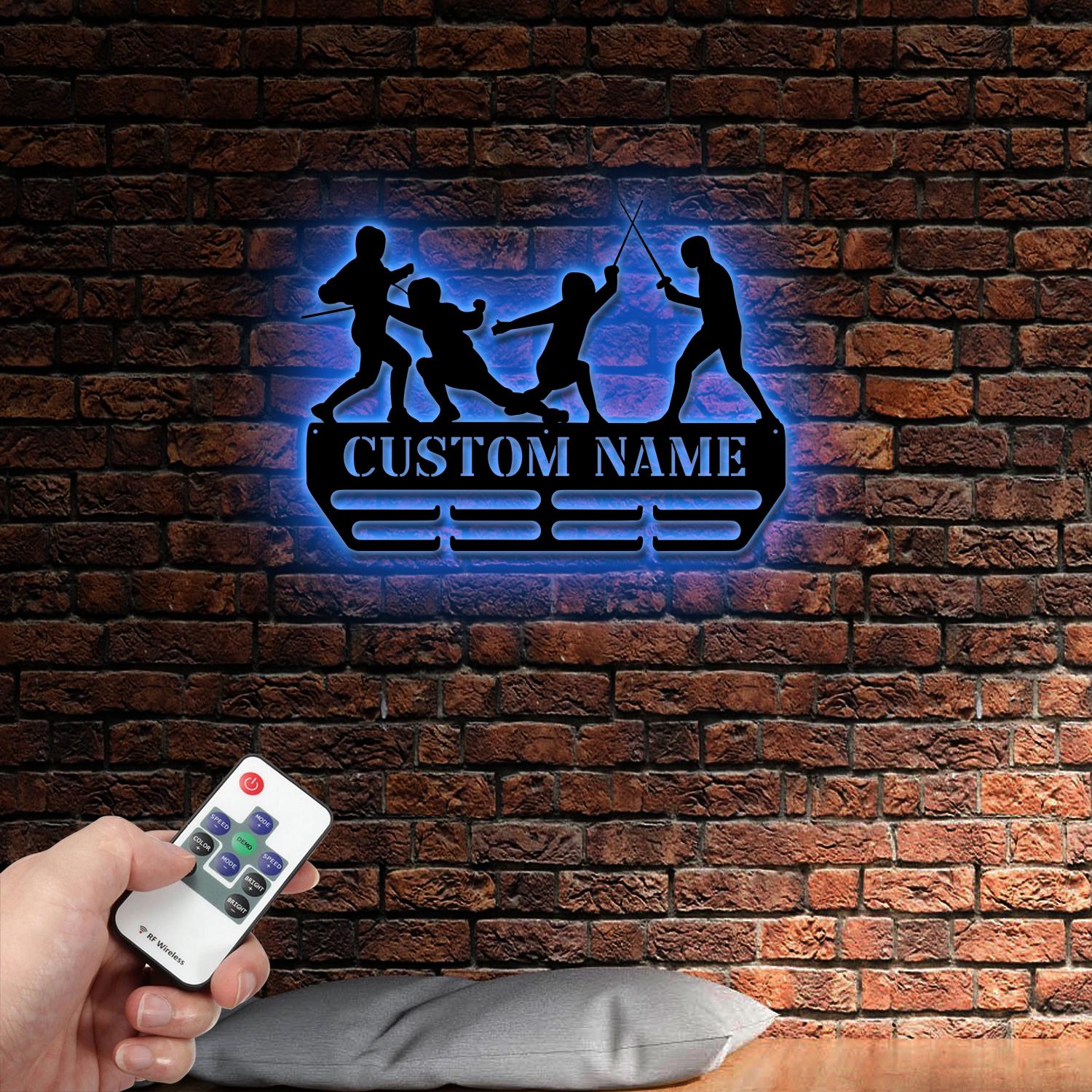 Custom Name Fencing Medal Hanger with Led Light, Sports Medal Holder Display Rack for Awards and Ribbons, Tiered Award Rack, Fencer Gift
