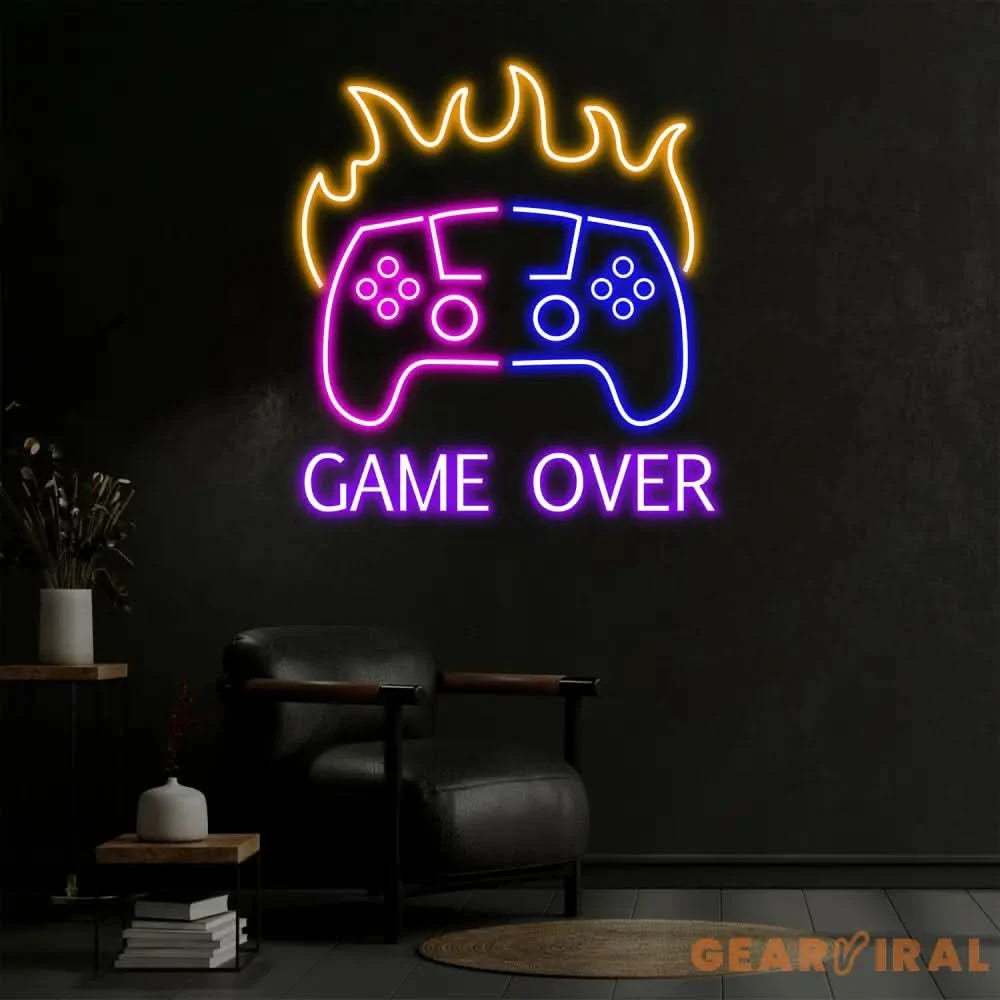 Custom Name Game Over Fire Controller Neon Sign Game Controller Led Light Game Zone Neon Sign Gaming Neon Light Gamer