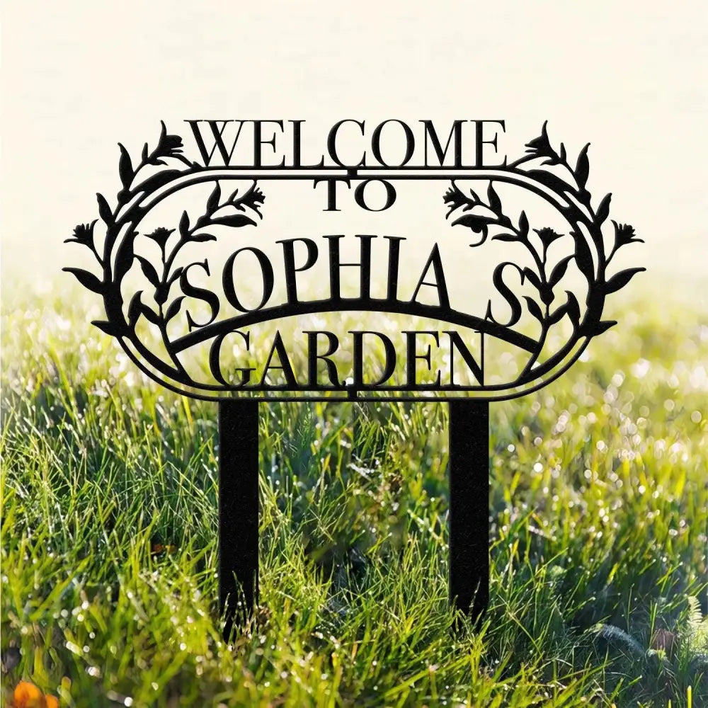 Custom Name Garden Metal Sign Flower Sign with Stakes Outdoor Metal Sign Metal Yard Art Housewarming Gift Garden Decor