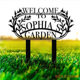 Custom Name Garden Metal Sign Flower Sign with Stakes Outdoor Metal Sign Metal Yard Art Housewarming Gift Garden Decor