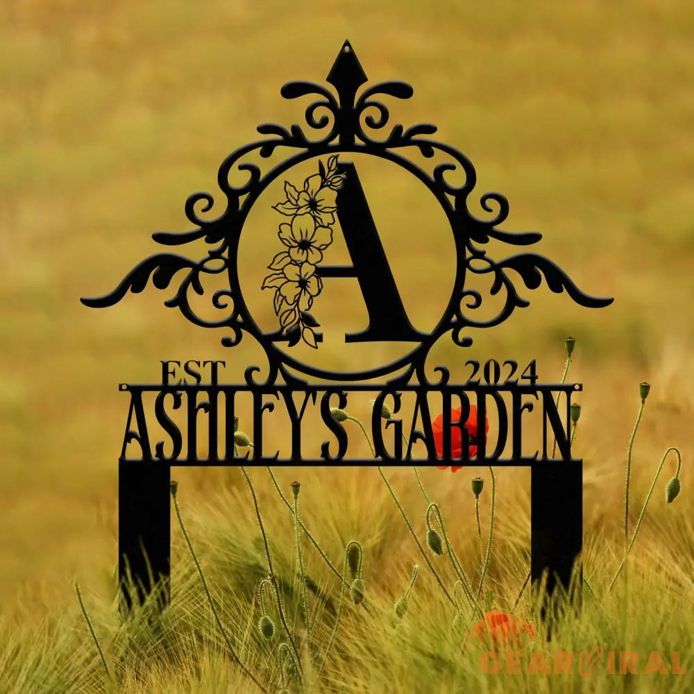 Custom Name Garden Stake Sign Last Name Sign Initial Metal Monogram Personalized Metal Staked Garden Sign Yard Art