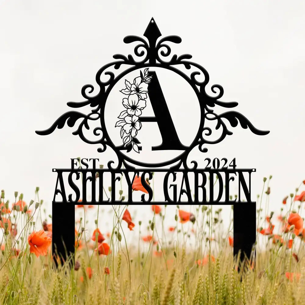 Custom Name Garden Stake Sign Last Name Sign Initial Metal Monogram Personalized Metal Staked Garden Sign Yard Art