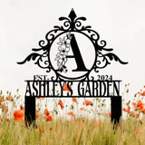 Custom Name Garden Stake Sign Last Name Sign Initial Metal Monogram Personalized Metal Staked Garden Sign Yard Art