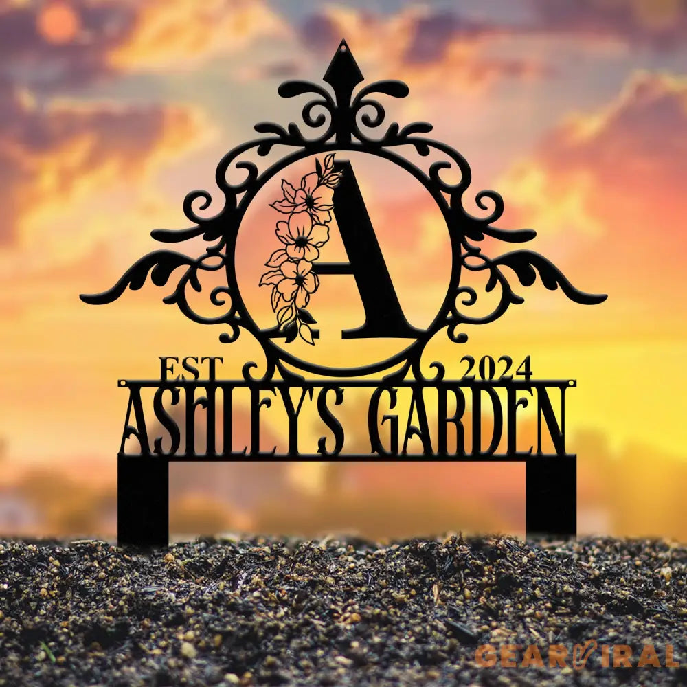 Custom Name Garden Stake Sign Last Name Sign Initial Metal Monogram Personalized Metal Staked Garden Sign Yard Art