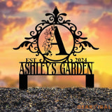 Custom Name Garden Stake Sign Last Name Sign Initial Metal Monogram Personalized Metal Staked Garden Sign Yard Art
