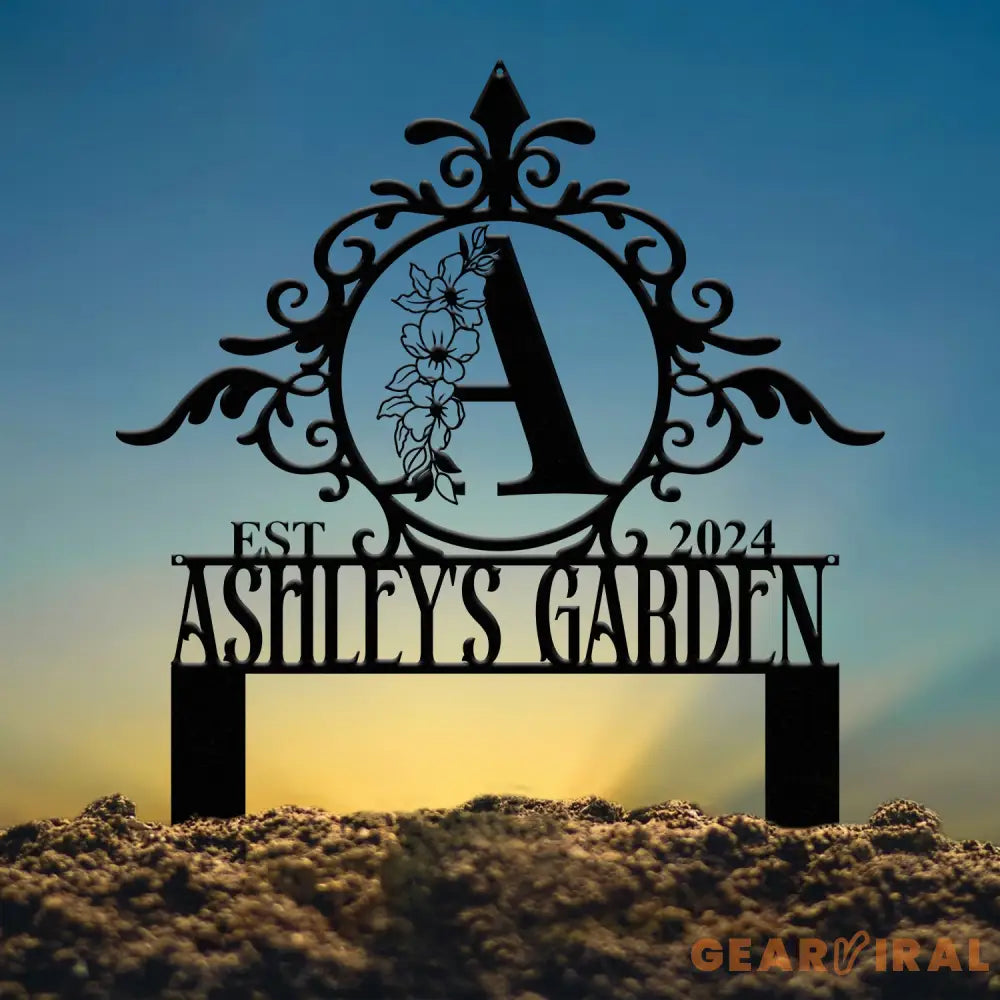 Custom Name Garden Stake Sign Last Name Sign Initial Metal Monogram Personalized Metal Staked Garden Sign Yard Art